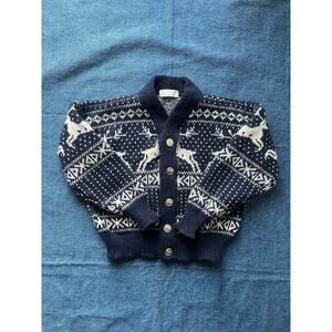 Child's Made in Norway 100% Wool Reindeer Sweater Cardigan
